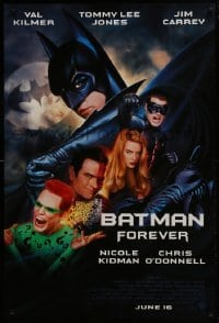 4g083 BATMAN FOREVER advance DS 1sh 1995 Kilmer, Kidman, O'Donnell, Jones, Carrey, top cast!