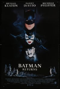 4g086 BATMAN RETURNS int'l advance 1sh 1992 Burton, Keaton, cool dark date design!