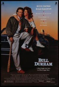 4g155 BULL DURHAM 1sh 1988 great image of baseball player Kevin Costner & sexy Susan Sarandon