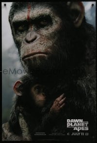 4g223 DAWN OF THE PLANET OF THE APES style B teaser DS 1sh 2014 close-up of Caesar w/ his son!