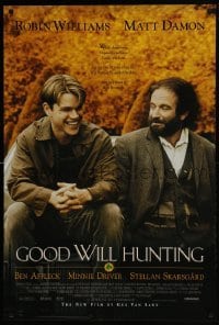4g344 GOOD WILL HUNTING 1sh 1997 great image of smiling Matt Damon & Robin Williams!