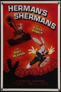 4g399 HERMAN'S SHERMANS Kilian 1sh 1988 great image of Roger Rabbit running from Baby Herman in tank!