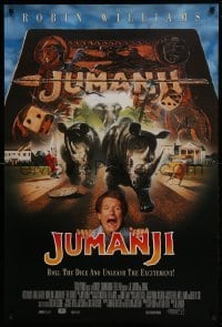 4g475 JUMANJI int'l DS 1sh 1995 Robin Williams, Hunt & Kirsten Dunst, it's a jungle in here!