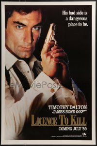 4g543 LICENCE TO KILL teaser 1sh 1989 c style, Timothy Dalton as Bond, his bad side is dangerous!