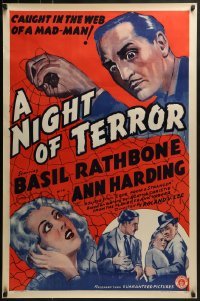 4g571 LOVE FROM A STRANGER 1sh R1942 Basil Rathbone, Agatha Christie, A Night of Terror!