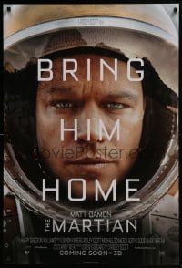 4g593 MARTIAN style A int'l advance DS 1sh 2015 close-up of astronaut Matt Damon, bring him home!