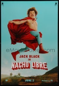 4g646 NACHO LIBRE teaser DS 1sh 2006 side image of Mexican luchador wrestler Jack Black in mid-air!