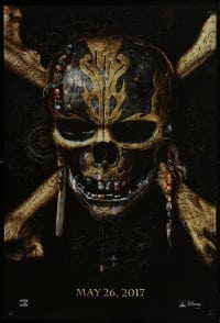 4g704 PIRATES OF THE CARIBBEAN: DEAD MEN TELL NO TALES teaser DS 1sh 2017 gold skull & crossbones!