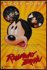 4g776 RUNAWAY BRAIN DS 1sh 1995 Disney, great huge Mickey Mouse Jekyll & Hyde cartoon image!