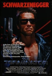 4g886 TERMINATOR 1sh 1984 classic image of cyborg Arnold Schwarzenegger, no border design!
