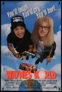 4g960 WAYNE'S WORLD DS 1sh 1991 Mike Myers, Dana Carvey, one world, one party, excellent!