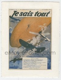 4h210 JE SAIS TOUT linen French magazine cover October 15, 1912 art of airplanes & dirigible!