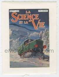4h216 LA SCIENCE ET LA VIE linen French magazine cover January 1925 C.Y. art of cool snow truck!