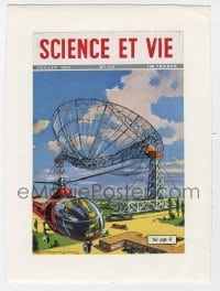 4h217 LA SCIENCE ET LA VIE linen French magazine cover July 1952 art of helicopter & huge satellite!