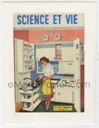 4h220 LA SCIENCE ET LA VIE linen French magazine cover March 1949 art of housewife in kitchen!