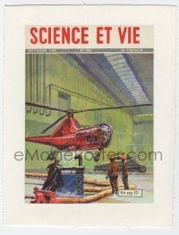 4h224 LA SCIENCE ET LA VIE linen French magazine cover Oct 1949 art of tank & helicopter in hangar!