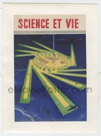 4h218 LA SCIENCE ET LA VIE linen French magazine cover Mar 1946 Rene Ravo art of futuristic airport!