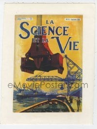 4h227 LA SCIENCE ET LA VIE linen French magazine cover September 1926 art of huge cranes in harbor!