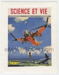 4h228 LA SCIENCE ET LA VIE linen French magazine cover September 1950 art of rescue helicopter/jet!