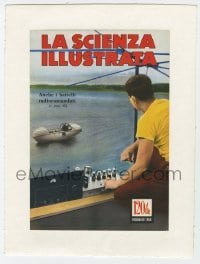 4h238 LA SCIENZA ILLUSTRATA linen Italian 6x9 magazine cover February 1953 man operating RC boat!