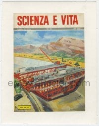 4h241 SCIENZA E VITA linen Italian 7x9 magazine cover February 1950 R. Geri art of enormous bridge!