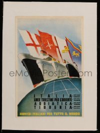4h256 ITALIA LINEE TRIESTINE linen Italian magazine ad 1941 cool art of cruise ships with flags!