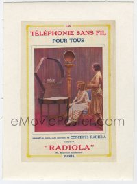 4h208 LA TELEPHONIE SANS FIL linen French magazine ad 1923 two women with Radiola wireless radio!