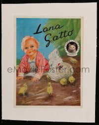 4h258 LANA GATTO linen Italian magazine ad 1930s cute artwork of baby with hen & baby chickens!