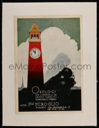 4h263 MIROGLIO linen Italian magazine ad 1930s cool art of train speeding past clock tower!