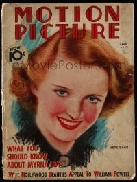 4h719 MOTION PICTURE magazine April 1936 great cover art of Bette Davis by Charles Sheldon!