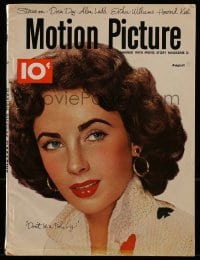 4h721 MOTION PICTURE magazine Aug 1951 cover portrait of Elizabeth Taylor by Carlyle Blackwell Jr.!