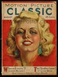 4h732 MOTION PICTURE CLASSIC magazine August 1931 cover art of sexy Jean Harlow by Marland Stone!