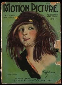 4h712 MOTION PICTURE magazine February 1923 great cover art of Norma Talmadge by Ann Brockman!
