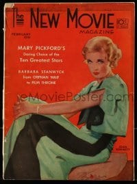 4h742 NEW MOVIE MAGAZINE magazine February 1932 cover portrait of Joan Bennett by Penrhyn Stanlaws!