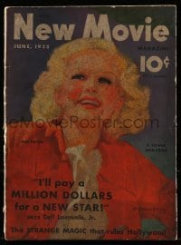 4h746 NEW MOVIE MAGAZINE magazine June 1933 cover art of sexy Jean Harlow by McClelland Barclay!