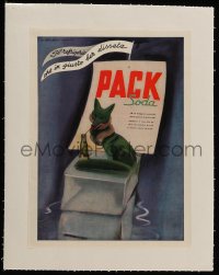 4h264 PACK SODA linen Italian magazine ad 1953 Marcello Dudovich art of green fox drinking soda!