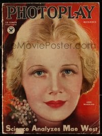 4h765 PHOTOPLAY magazine December 1933 great cover art of pretty Ann Harding by Earl Christy!