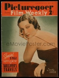 4h973 PICTUREGOER English magazine April 20, 1940 Dorothy Lamour, 8 pages on Gulliver's Travels!