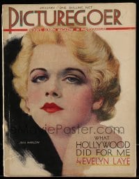 4h891 PICTUREGOER English magazine January 1931 great cover art of sexy Jean Harlow by A. Grace!