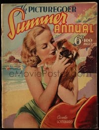 4h855 PICTUREGOER SUMMER ANNUAL English magazine 1939 sexy Carole Lombard & Pekingese dog on beach!