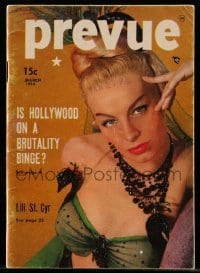 4h648 PREVUE 4x6 magazine March 1954 cover portrait of sexy burlesque stripper Lili St. Cyr!