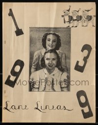 4h795 ROSEMARY LANE/PRISCILLA LANE fan club magazine Dec 1938 official publication, Lane Lineas!