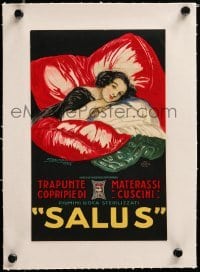 4h266 SALUS linen Italian magazine ad 1924 Achille Mauzan art of woman laying on mound of pillows!