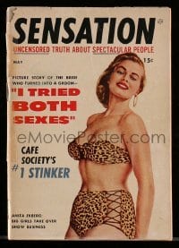 4h649 SENSATION 4x6 magazine May 1954 sexy Anita Ekberg, I Tried Both Sexes transgender article!