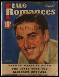 4h819 TRUE ROMANCES magazine August 1937 great cover art of Errol Flynn by Georgia Warren!