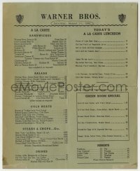 4h029 WARNER BROS 9x11 menu August 11, 1951 fan ate at the studio commissary and met Doris Day!