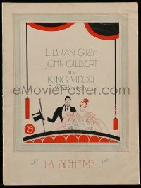 4h362 LA BOHEME souvenir program book 1926 Lillian Gish, John Gilbert, directed by King Vidor!