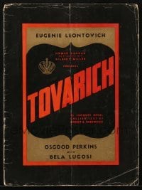 4h439 TOVARICH stage play souvenir program book 1937 starring Bela Lugosi & Osgood Perkins!