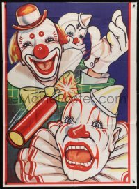 4j007 UNKNOWN CIRCUS POSTER 41x56 circus poster 1960s art of clowns playing with dynamites!
