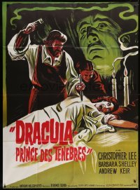 4j745 DRACULA PRINCE OF DARKNESS French 1p R1970s art of vampire Christopher Lee + man driving stake!